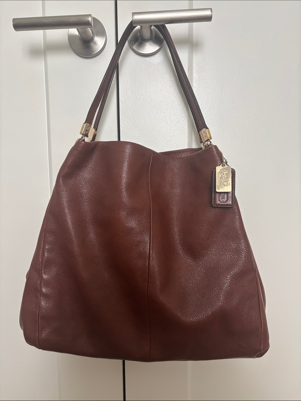 Coach Madison Phoebe Brown Leather Shoulder Bag with Gold-Tone Hardware